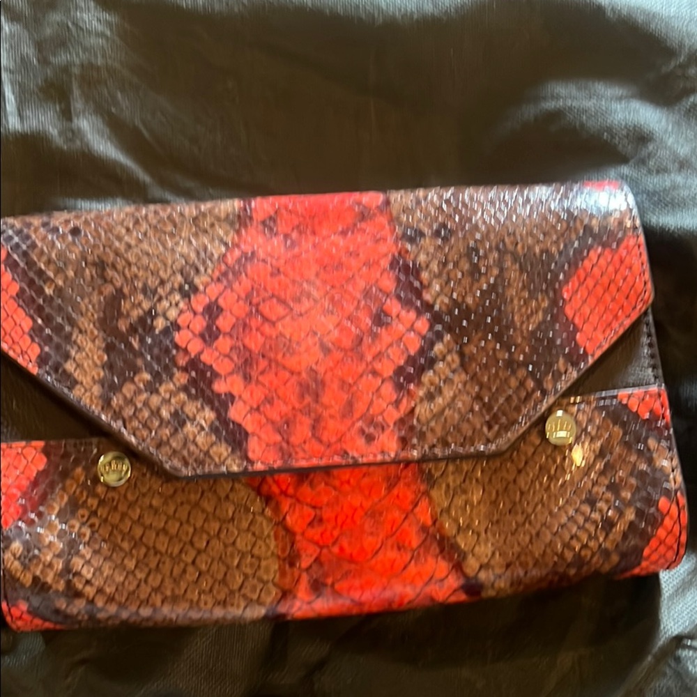 Vince Camuto Red and Brown Snakeskin Clutch